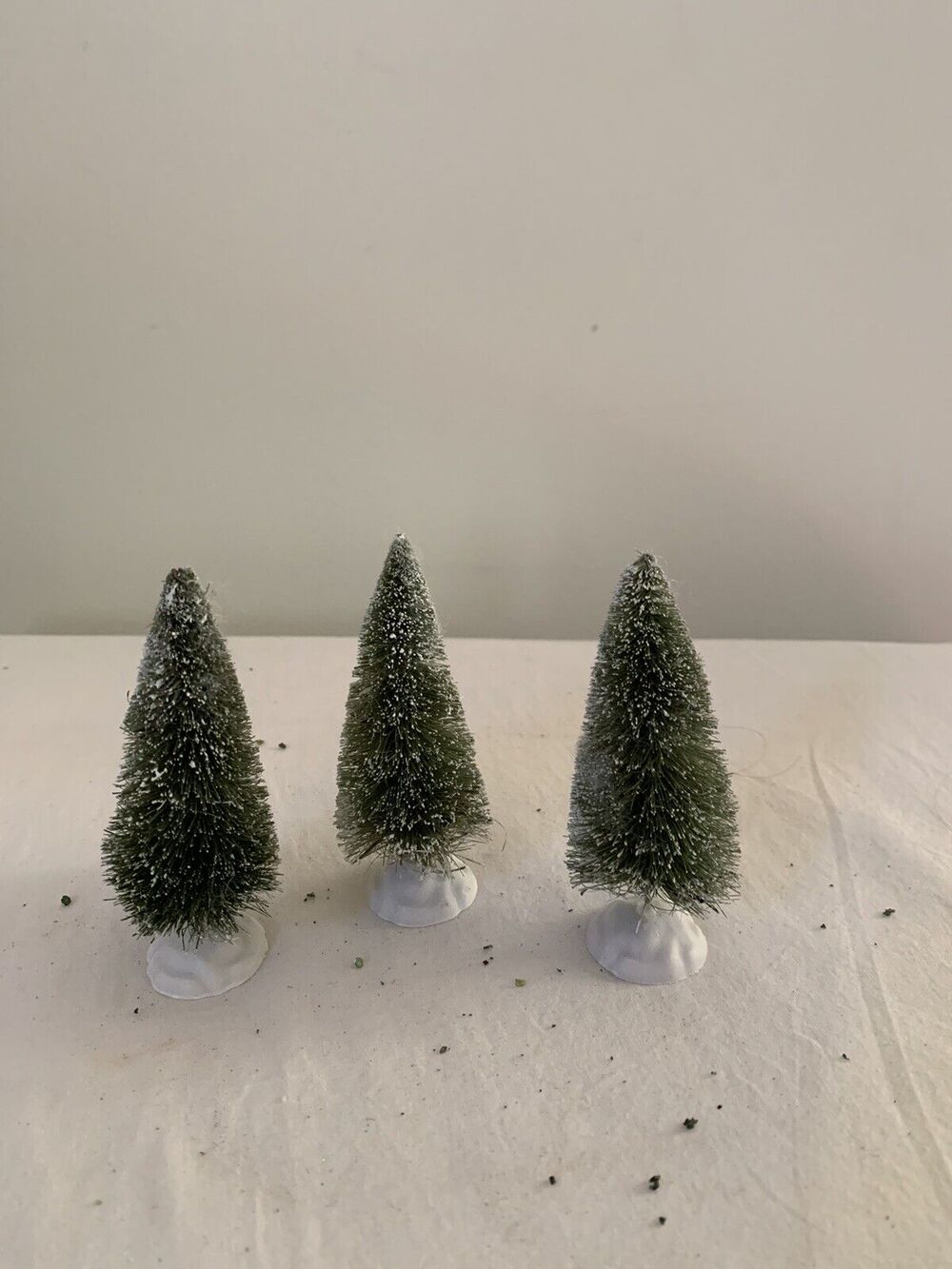 Christmas Village Evergreen Trees Snowy Flocked Bristle Bottle Brush 4.25"